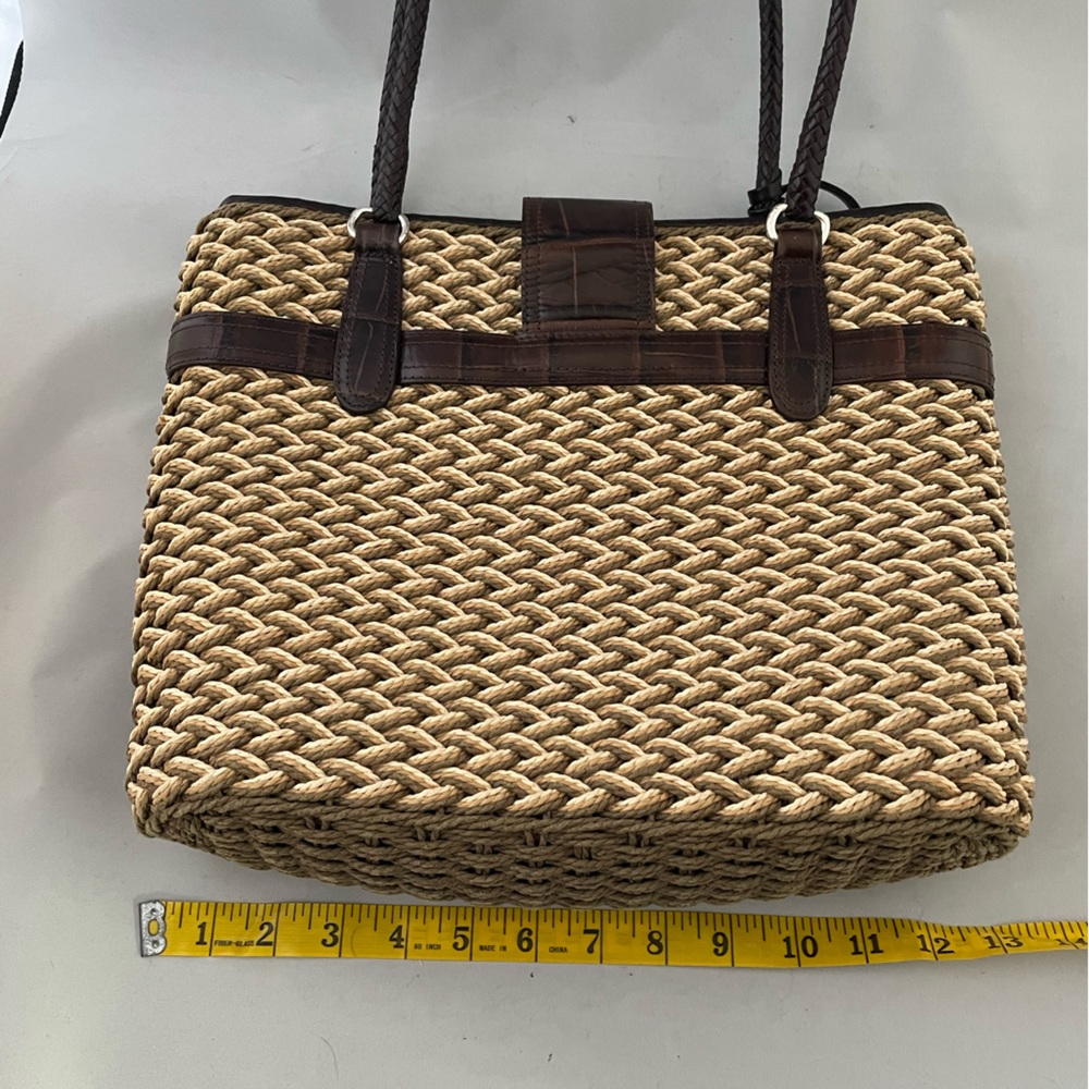 Brighton Rafia Multi-toned Purse with Brown Crocodile Trim and Silver Hardware - Picture 4 of 16